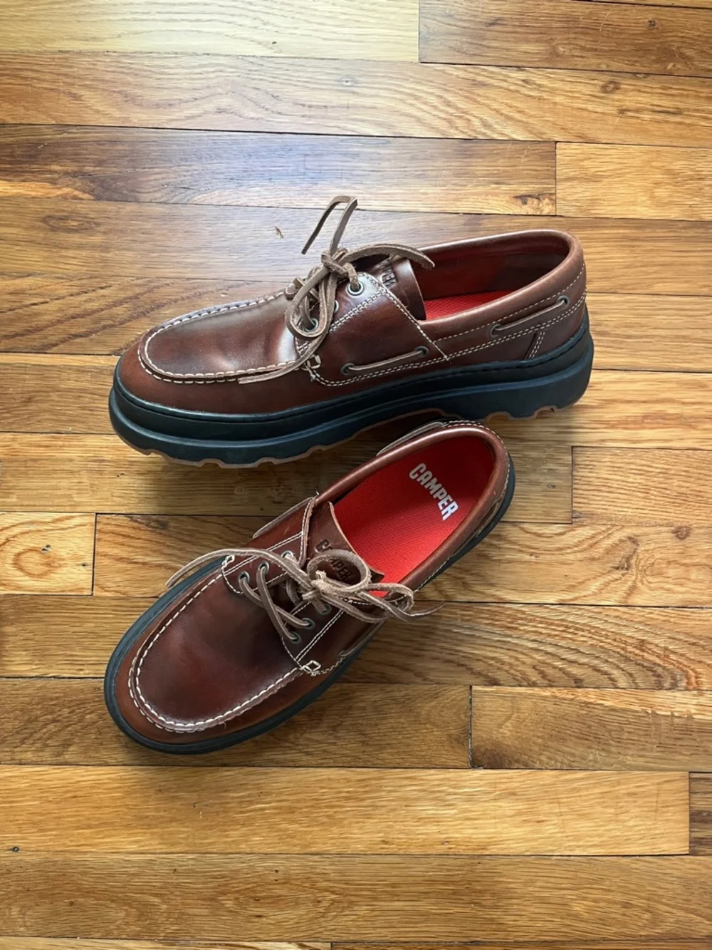 Camper Men’s Brown Leather Boat Shoes Brutus+ Brown Leather Moccasins for Men